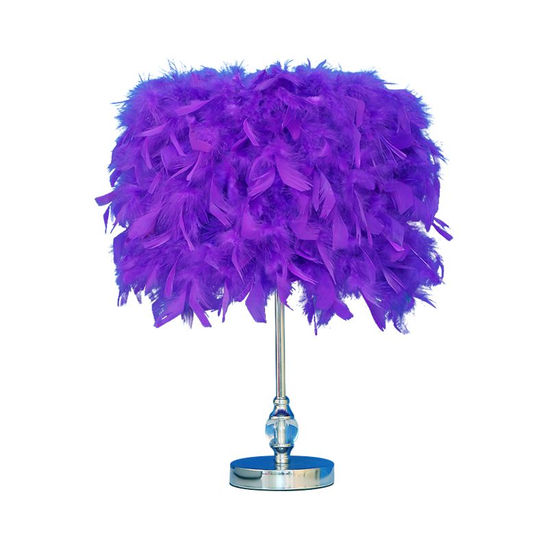 Simplicité Drum Night lampe plume 1-Light Table Light Table Éclairage en rose / rouge / jaune avec décor en cristal