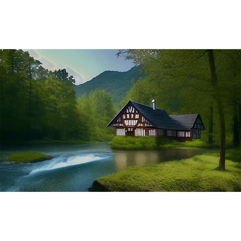 Forest Cabin Pattern Wall Mural Moistureproof for Living Room and Bedroom Decoration