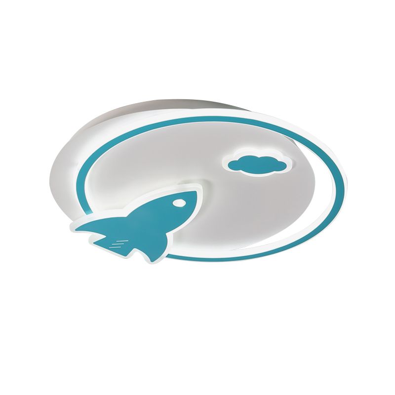 Kids Spaceship Acrylic Thin Flush Light LED Close to Ceiling Lighting Fixture in Blue