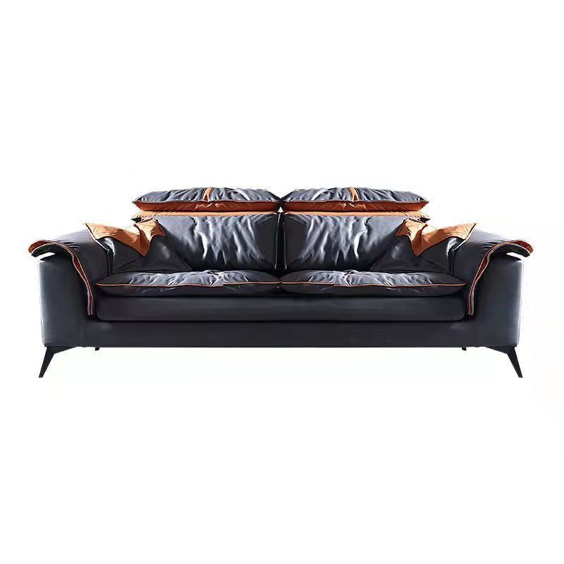 Contemporary Pillow Top Arm Sofa & Chaise Tufted Faux Leather Sofa