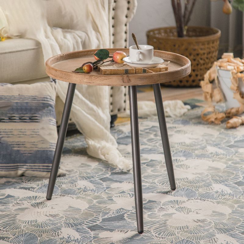 Rustic Solid Wood 3 Legs Tray Top Round Distressed Living Room Side Table