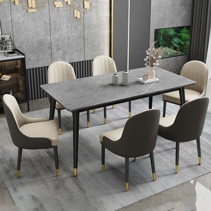 Rectangle Stone Top Dining Table Modern Metal 4 Legs Dining Table for Living Room