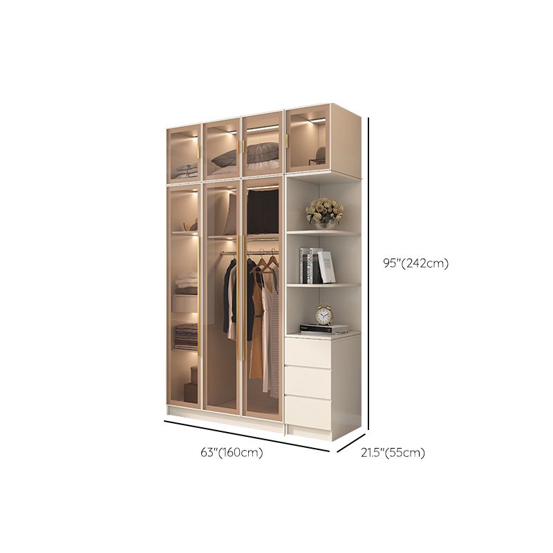Glass and Wood Wardrobe Cabinet with Shelves Modern Wardrobe Closet