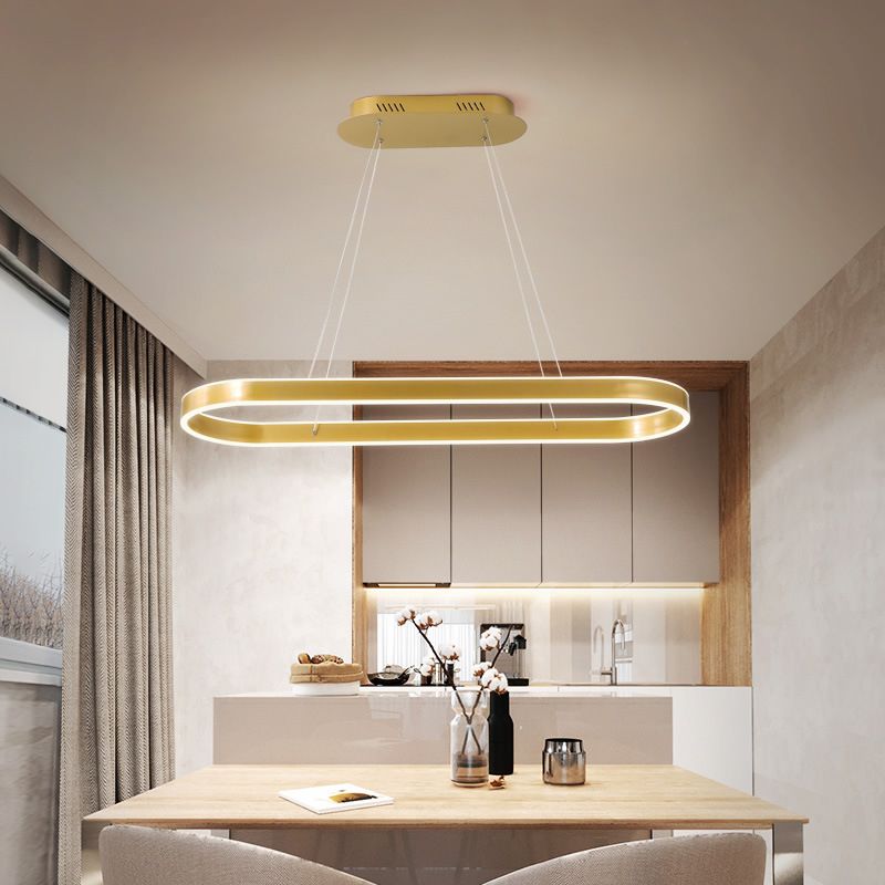 Lampada a sospensione di telaio ovale moderno kit per sala da pranzo metallizzata lampada a led isola in oro, luce calda/bianca