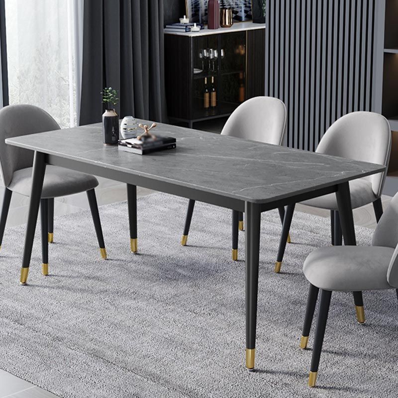 Rectangle Stone Top Dining Table Modern Black 4 Legs Dining Table for Living Room