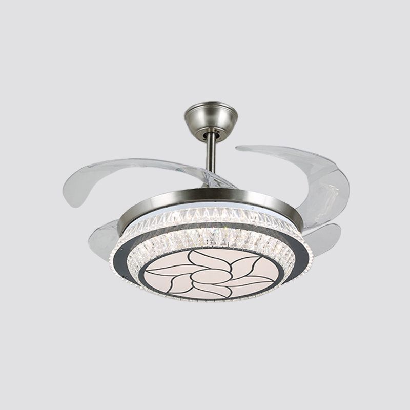 19 "breit gestufte Kristall Halbflush Mount Leichte LED Silber Hanging Lüfterlampe mit 4 Klingen