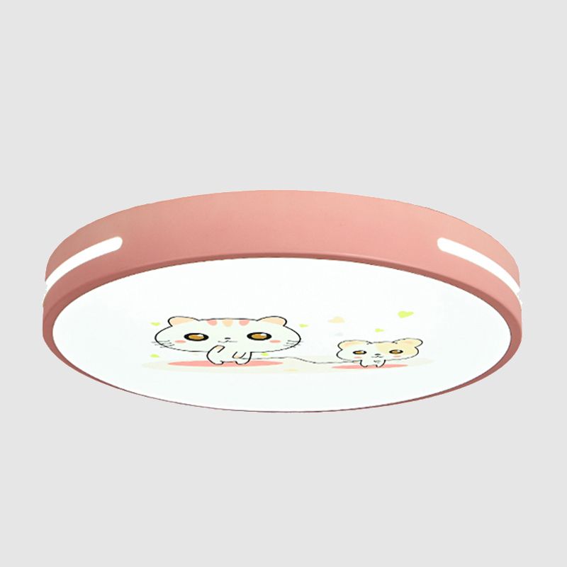 Round Shape LED Ceiling Lamp Kids Style Iron 1 Light Flush Mount for Dining Room