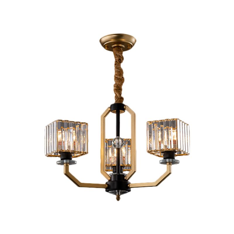 Kristallprismen Würfel Deckenkraut minimalistisch 3/6/8-Bulb-hängende hängende Leuchte mit gebogenem Arm in Messing