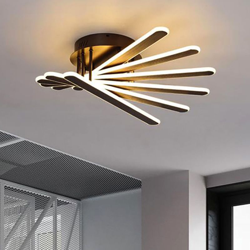 Éclairage de plafond à chasse d'eau en forme de ventilateur en acrylique LED LED de style chinois 6/8 lumières Brown Flushmount Éclairage