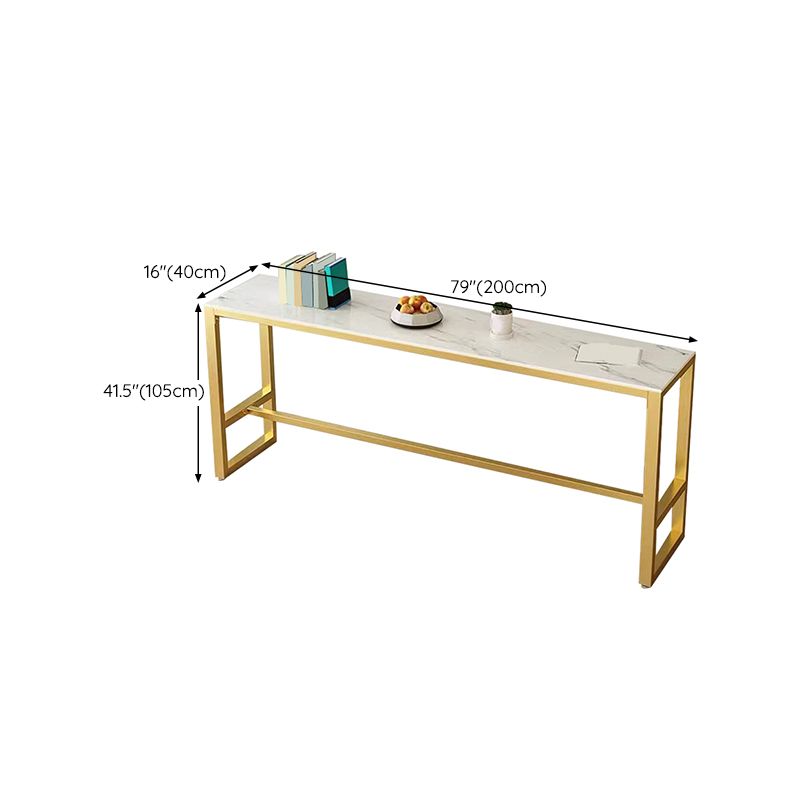 White Sintered Stone Bar Table Gold and Metal Base Bar Table