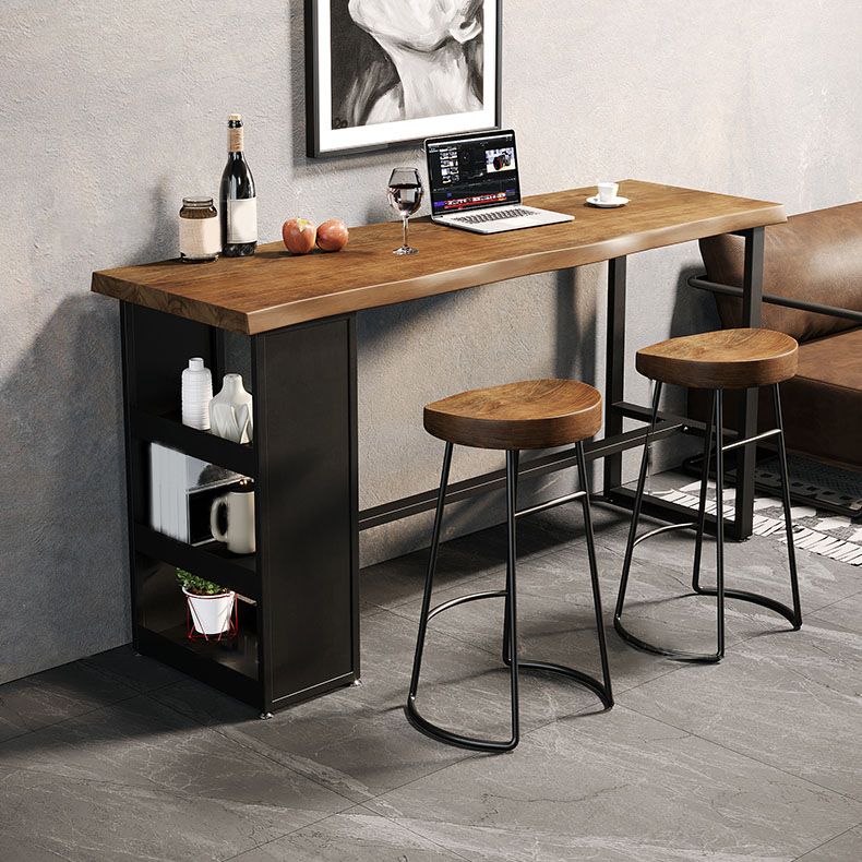 Industrial Style Bistro Bar Table Rectangle Wood Bar Table with Storage