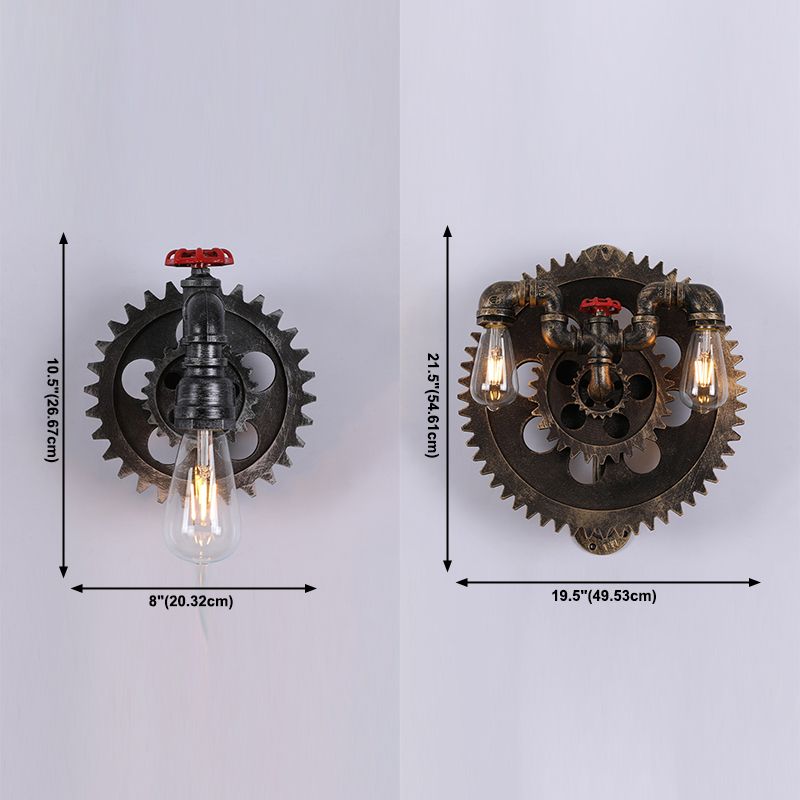 Industrial Metal Wall Light Gear Shape Water Pipe Wall Sconce for Cafe