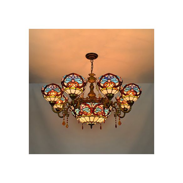 Sospensione Light Tiffany 9 Luci Lumo cristallino Luce con ciotola in vetro in blu per camera da letto