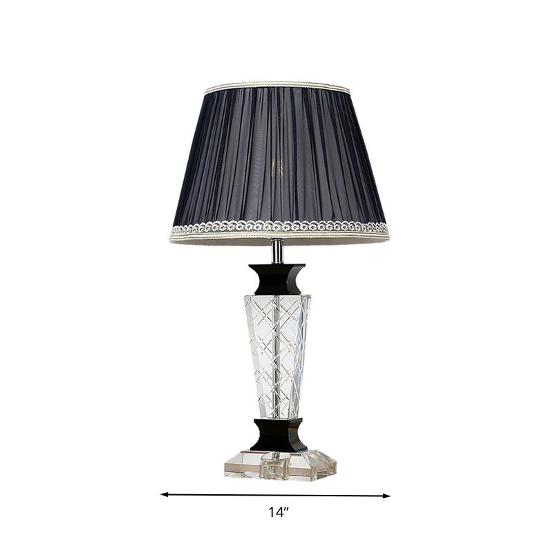 Lampe de table de chevet conique noire de style traditionnel, lampe de table de chambre à coucher à 1 lumière avec base en cristal