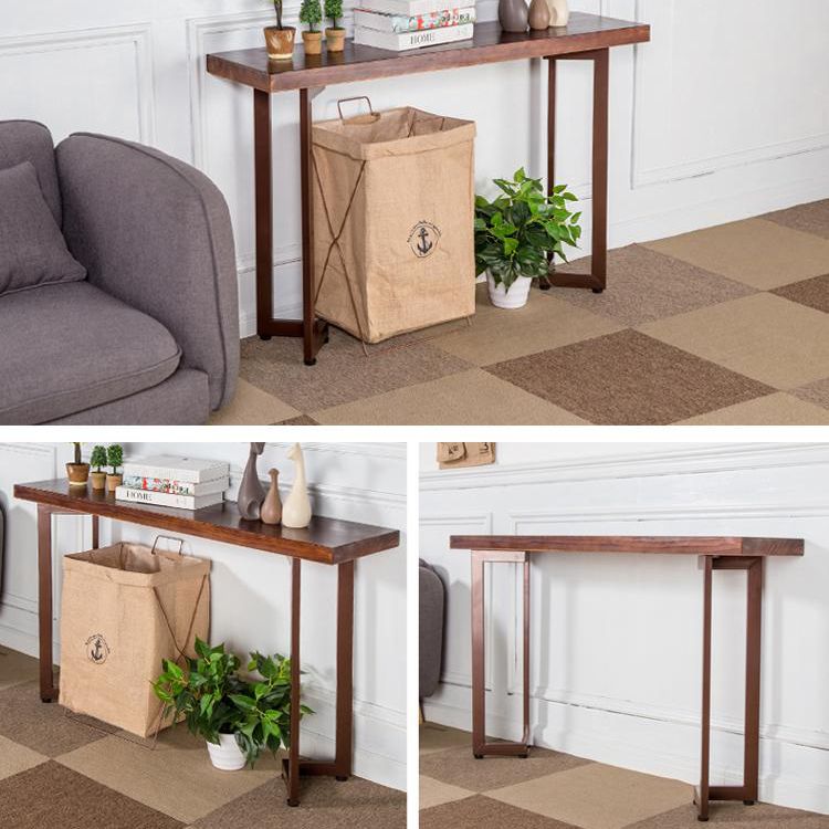 Mid-Century Modern Console Table with Wooden Rectangle Top for Hall