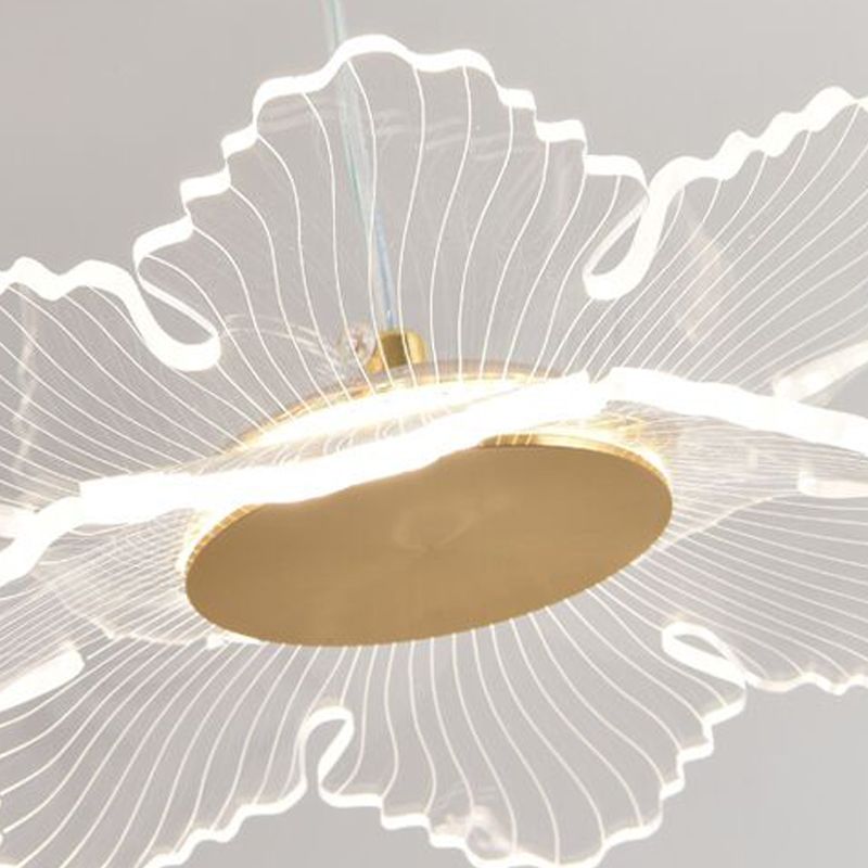 Acrylic Floral Pendant Lighting Modern LED Gold Hanging Lamp for Dining Room