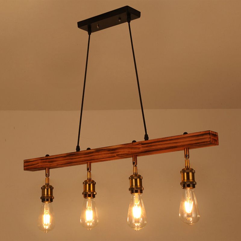 Industrial Ship Shape Island Lighting Wood Multiple-Light Island Pendant
