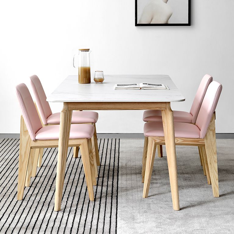 Rectangle Dining Table White Tone Fixed Table with Sintered Stone Top