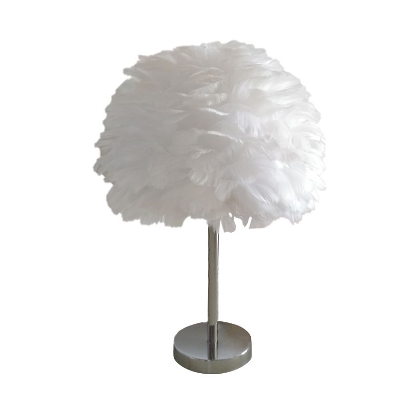 Lámpara de mesa de plumas contemporánea de la cama de la cama del mundo de la cama del mundo en blanco/gris/rosa
