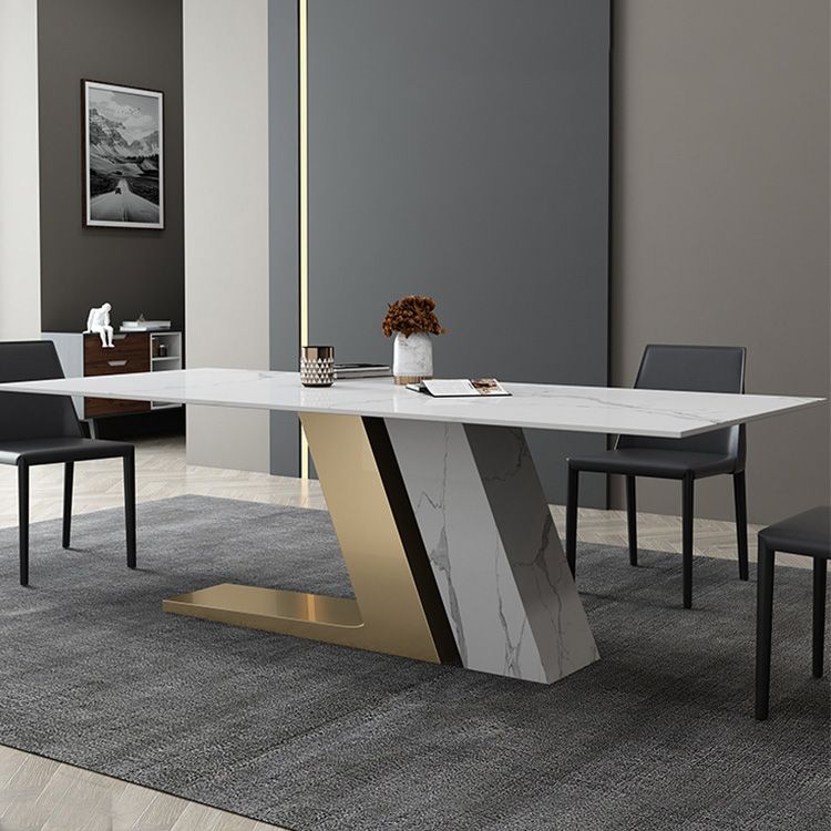 Glam Dining Rectangle Table Sintered Stone Table with Metal Legs for Home Use