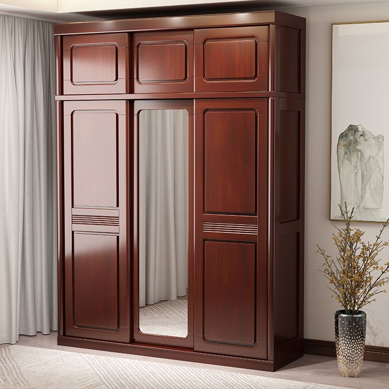 Traditional Wardrobe Cabinet Rubberwood Brown Wardrobe Armoire