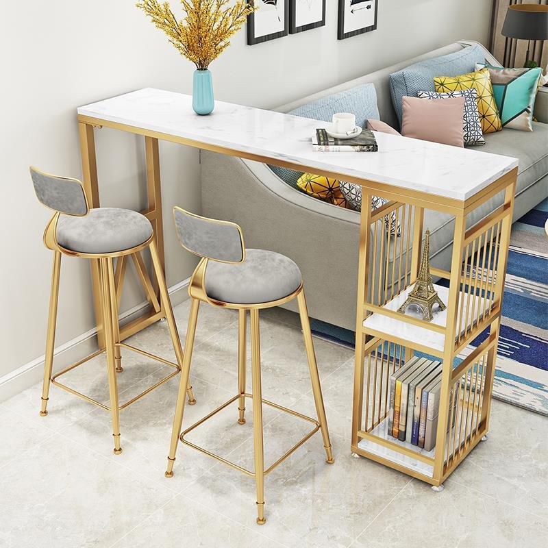 Faux Marble Top Table Glam Bar Height Pub Table with 2 Shelves