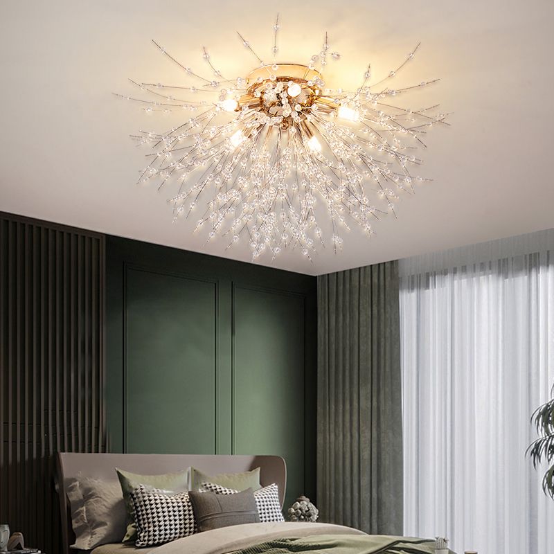 Unique Shape Crystal Flush Light Modern Style Multi Lights Flush Mount Fixture
