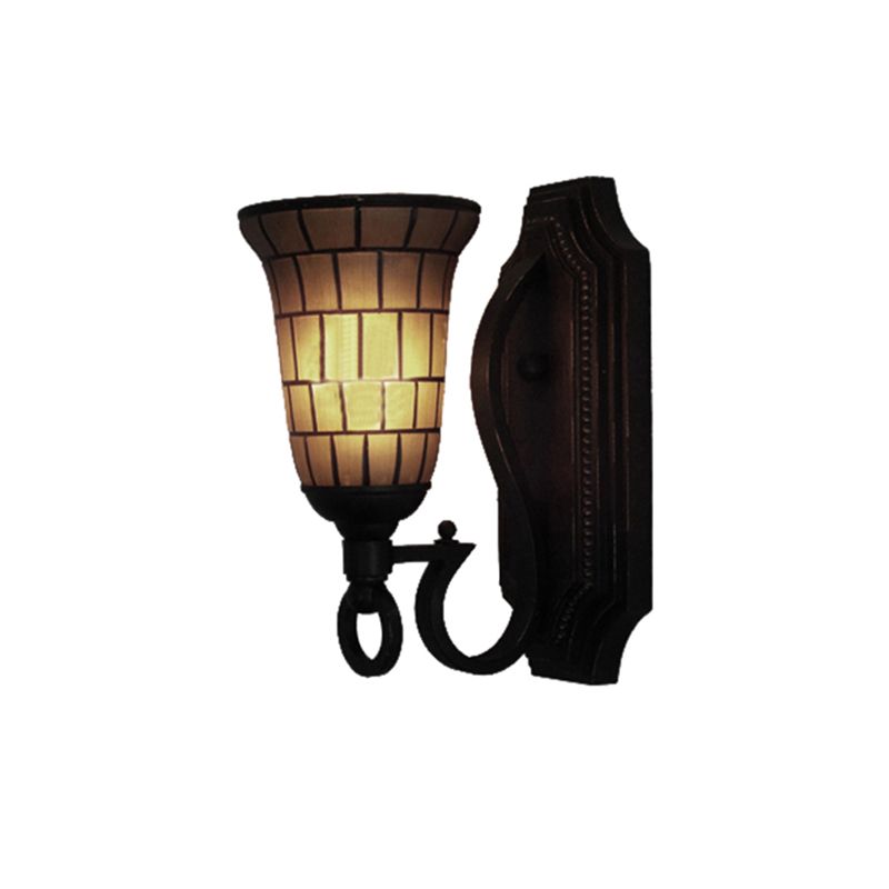 1 Head Slim Bell Wall Sconce Retro Loft Glass Wall Light in Yellow for Library Cafe