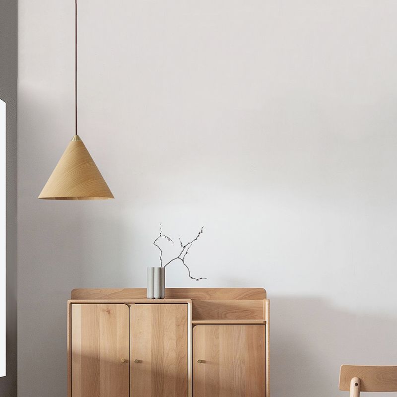 Cone Pendant Light Modern 1-Light Suspension Lamp with Wood Shade for Restaurant