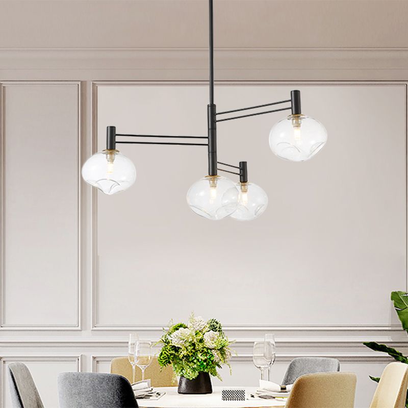 Black Oval Semi Mount Lighting Modern 4 Bulbs Clear Dimpled Glass LED Close to Ceiling Lamp