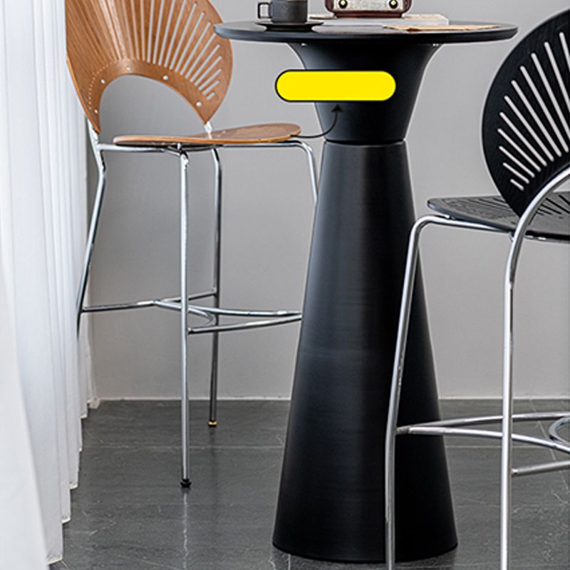 Contemporary Round Bar Height Table Metal Base Bar Table in Black and White