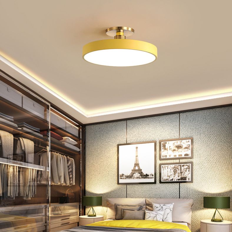 Modern Concise Circular LED Ceiling Light Wrought Iron Macaron Semi Flush Mount with Acrylic Shade