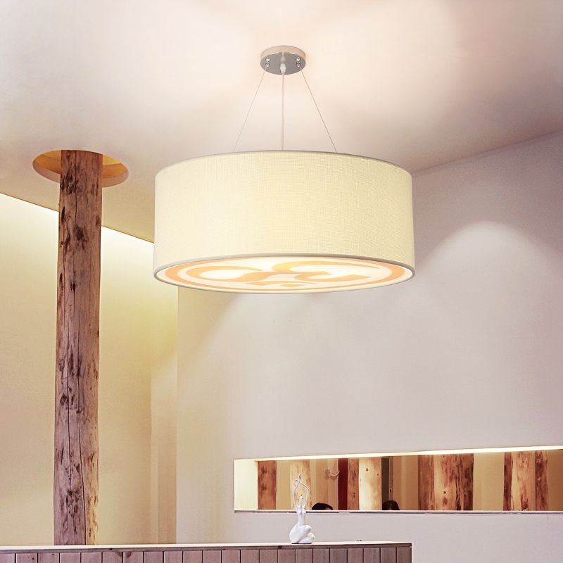 Round Shape Ceiling Lamp Tradition Iron Flush Mount with Fabric Lampshade for Balcony