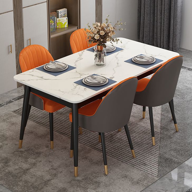 Table à manger en pierre frittée de style moderne Table rectangulaire blanche avec 4 pieds