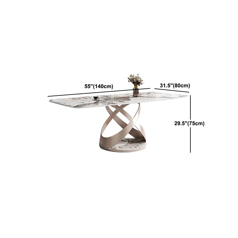 Stone Top Dining Table Modern Rectangle Dining Table with Pedestal Base