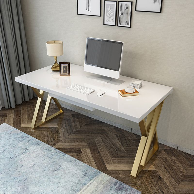 Solid Wood Writing Desk White and Gold Office Desk Pine Trestle
