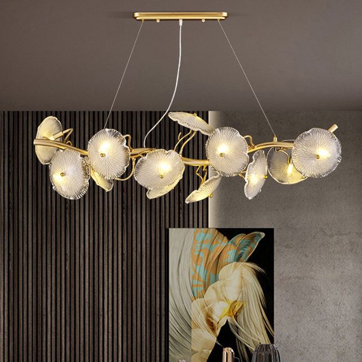 Lotus Leaf Shape Island Light Modern Island Hanging Light with Glass Shade for Dining Room