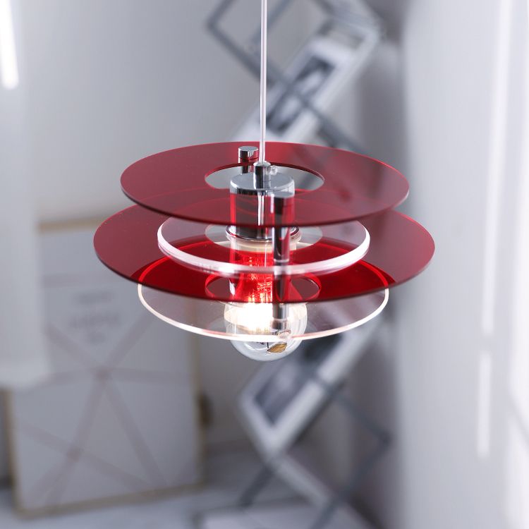 Nordic Style Macaron Pendant Light 1 Light Metal Acrylic Hanging Light for Bedside