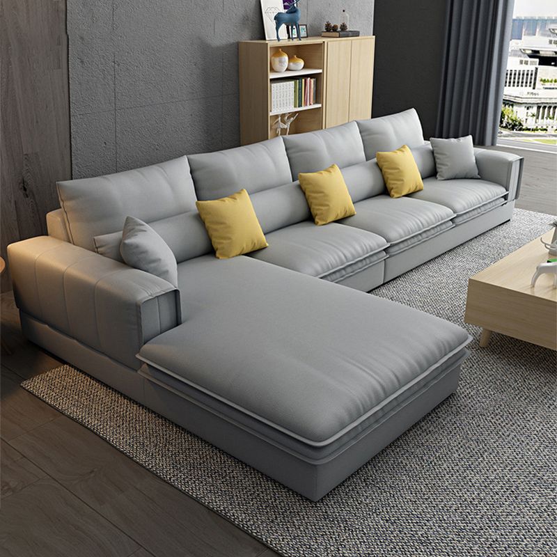 Contemporary Cushions Square Arm Living Room Faux Leather Stationary Sofa