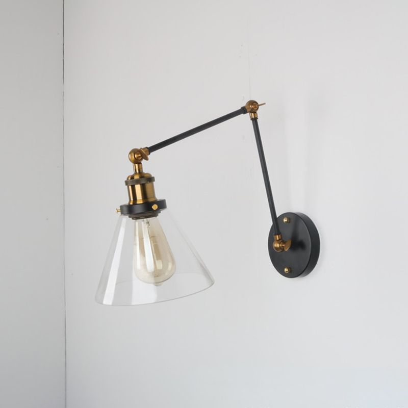 Lámpara de luz de pared de cono vintage 1 lámpara de pared de vidrio transparente con brazo largo