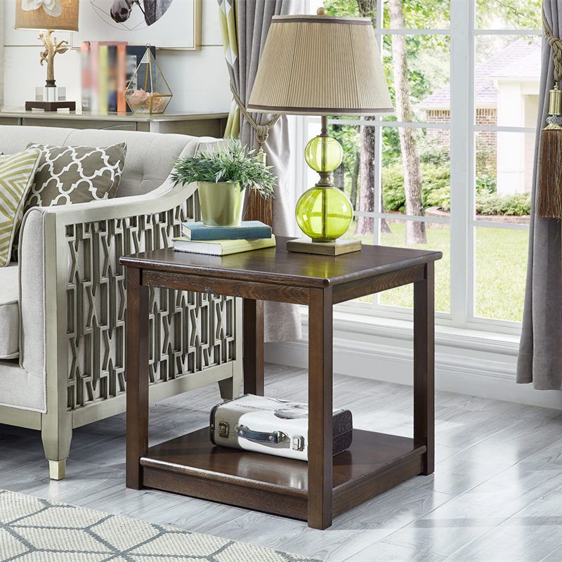 Farmhouse Square Wood End Table Brown/Walunt Sofa Side Table with Storage
