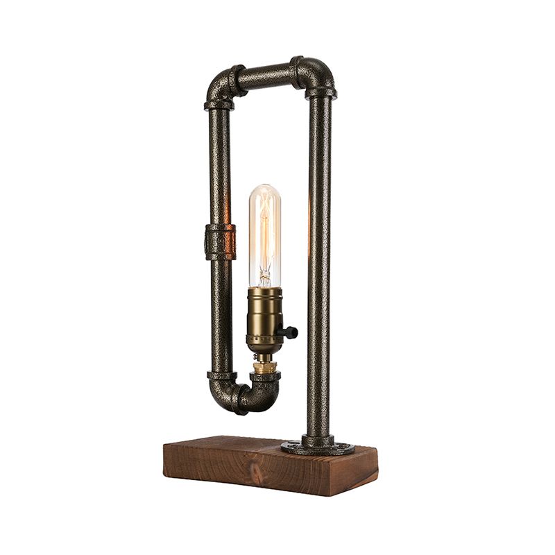 Eisen -Rechteck -Paspel -Tischbeleuchtung Vintage Industrial 1 Kopfschlafzimmer antike Messing -Tischlampe mit Holzbasis