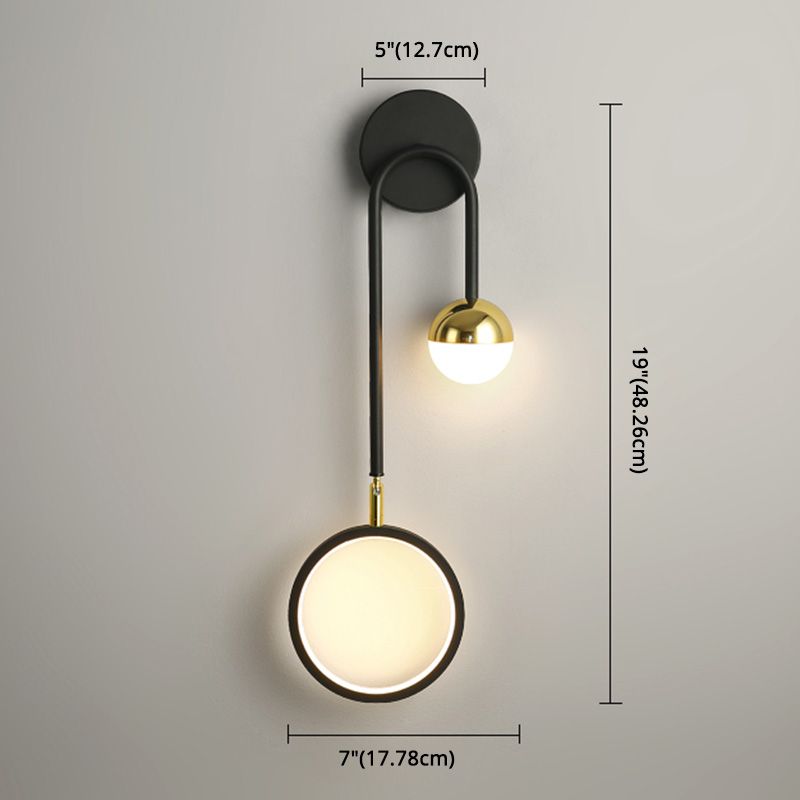 Black Metal LED Wall Lamp 2 Light Hanging Wall Sconce Lamp with Glass Globe and Acrylic Shade