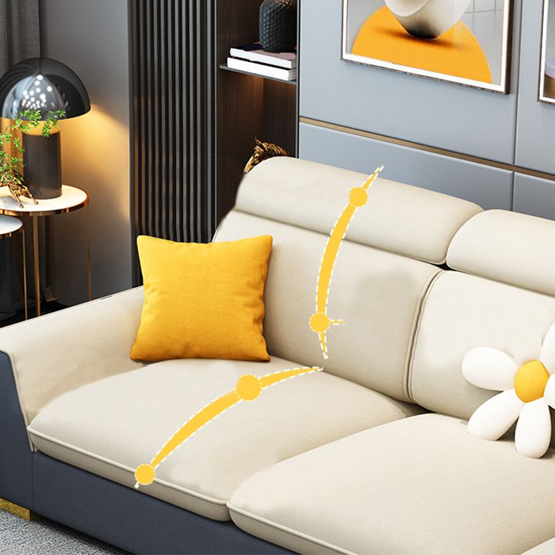 Nordic Grey and Beige Sofa Faux Leather Square Sewn Pillow Back Sofa