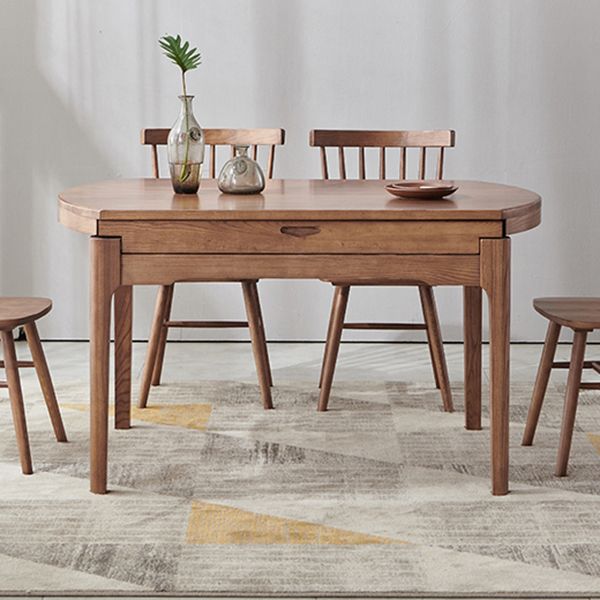 Modern Style Brown Dining Table Round Solid Wood Dining Table with 4 Legs for Living Room