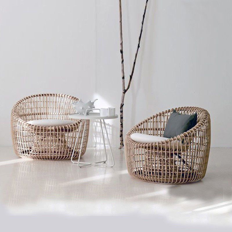 Tropical Style Outdoor Sofa Willow Vine Arc Shape Tuxedo Arm Loveseat