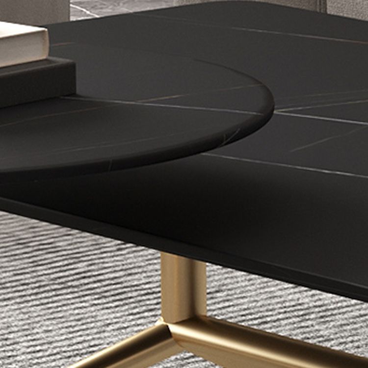 Glam Trestle Coffee Table Slate Rectangular Coffee Table for Living Room