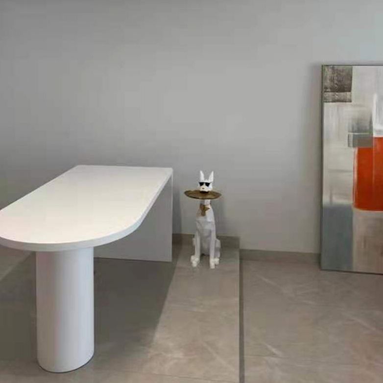 Minimalist Kitchen Irregular Shape Dining Table Solid Wood Dining Table with Double Pedestal Bases