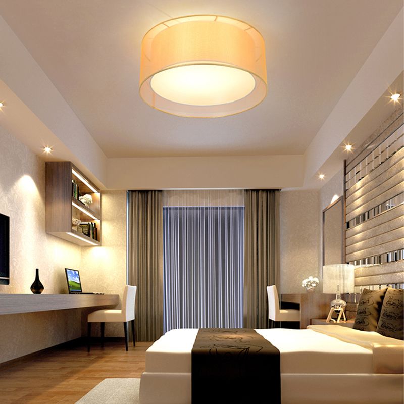 Lampe encastrée en tissu, plafonnier en forme de tambour de Style chinois pour salle à manger
