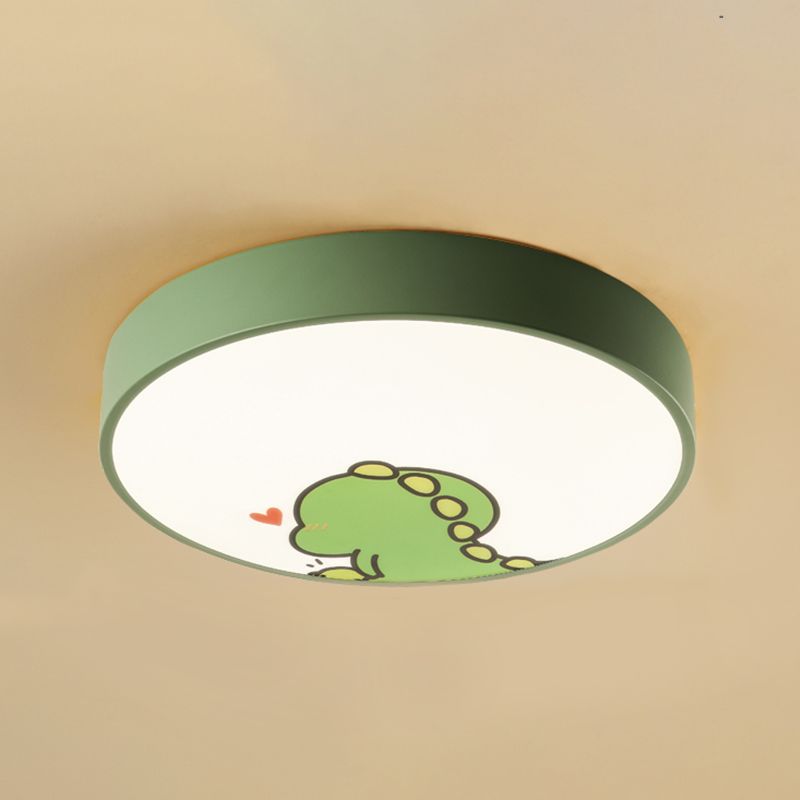 Luz empotrada redonda para dormitorio de niños con luz de techo verde de dibujos animados acrílicos de dinosaurio